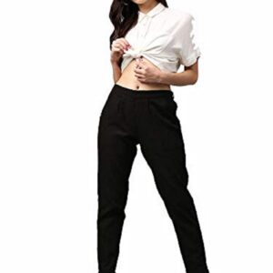 Regular Fit Solid Cotton Slub Ankle Length Regular Trouser Pant